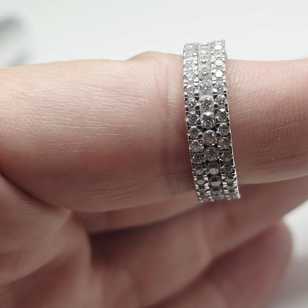 3 Row Moissanite Band, S925 Silver Size 6.